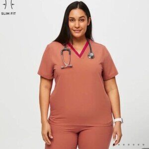 Figs Yola Top Size Extra Small Terracotta Scrubs
